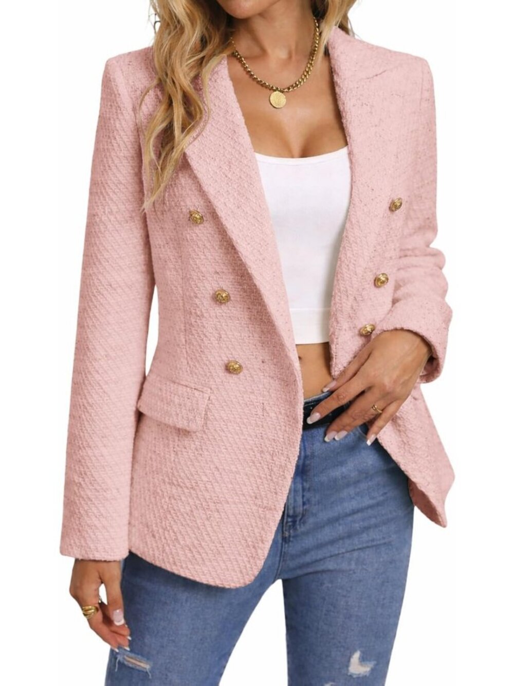 Chic Women's Fall Tweed Plaid Blazer | Stylish Business Casual Work Jacket